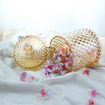 RockTrend Home Decorative Butterfly Candy Jar Candy Dish Candy Buffet Storage Container Clear Crystal Diamond Faceted Jar with Crystal Lid-Large-16 OZ (Amber, 16 OZ)