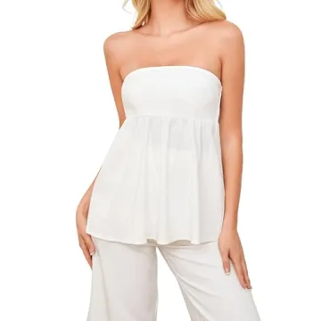 Ythomm Women’s Ruffle Hem Bandeau Tube Tops - Casual Stylish Summer Top