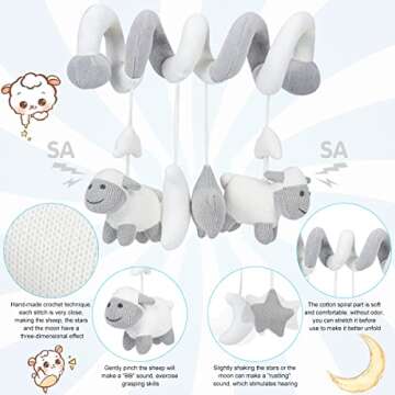 Promise Babe Hanging Car Seat Toys, Infant Stroller Toys for Car Seat Stroller Mobile Crib Bar with Bell, Baby Activity Spiral Plush Toys Best Gift for Boys and Girls, Spiral Activity Toy