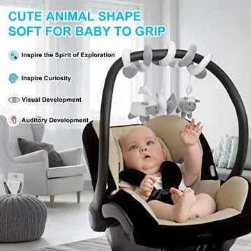 Promise Babe Hanging Car Seat Toys, Infant Stroller Toys for Car Seat Stroller Mobile Crib Bar with Bell, Baby Activity Spiral Plush Toys Best Gift for Boys and Girls, Spiral Activity Toy