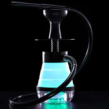 Hookah Set – Premium NinwoO Portable Hookah with Protective Bag Case – Best Travel Shisha with LED Light Remote Controller and Stable Adjustable Vase - Better Filtration with Diffuser (Blue)