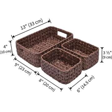 GRANNY SAYS Wicker Baskets for Organizing, Nesting Storage Baskets for Shelves, 1 Large and 2 Small Wicker Baskets Waterproof, Brown, 3-Pack
