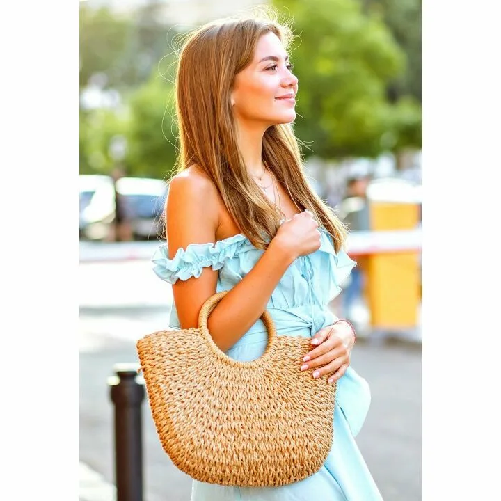 YXILEE Handmade Straw Beach Tote Bag for Women