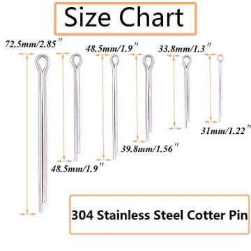 SpzcdZa 100pcs 304 Stainless Steel Cotter Pin Clip Key Fastner Fitting Assortment Kit for Automotive...