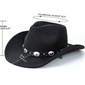 Utaly Womens Felt Western Cowboy Hats for Men Wide Brim Cowgirl Fedoras Hat with Belt Buckle
