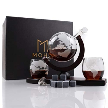 Moho Premium Whiskey Decanter Gift Set, Handmade Globe Decanter Set, 2 Glasses, Ship In a Bottle, Pe...