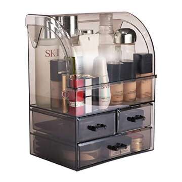 MOOCHI Translucent Black Professional Large Cosmetic Makeup Organizer Dust Water Proof Cosmetics Sto...