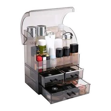 MOOCHI Translucent Black Professional Large Cosmetic Makeup Organizer Dust Water Proof Cosmetics Storage Display Case with Drawers Portable For Brushes Lipsticks Jewelry