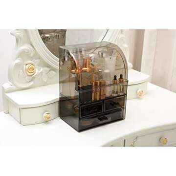 MOOCHI Translucent Black Professional Large Cosmetic Makeup Organizer Dust Water Proof Cosmetics Storage Display Case with Drawers Portable For Brushes Lipsticks Jewelry