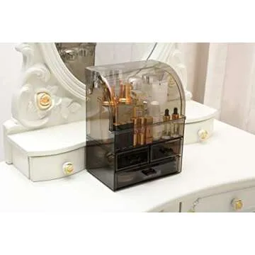 MOOCHI Translucent Black Professional Large Cosmetic Makeup Organizer Dust Water Proof Cosmetics Storage Display Case with Drawers Portable For Brushes Lipsticks Jewelry