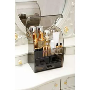 MOOCHI Translucent Black Professional Large Cosmetic Makeup Organizer Dust Water Proof Cosmetics Storage Display Case with Drawers Portable For Brushes Lipsticks Jewelry
