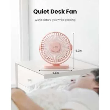 Gaiatop USB Desk Fan, 5.5 Inch Small Quiet Powerful 3 Speeds 90° Rotate, Personal Mini Portable Desktop Table Fans, Cooling for Home Office Car Travel Indoor Outdoor Pink
