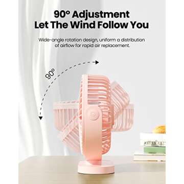 Gaiatop USB Desk Fan, 5.5 Inch Small Quiet Powerful 3 Speeds 90° Rotate, Personal Mini Portable Desktop Table Fans, Cooling for Home Office Car Travel Indoor Outdoor Pink