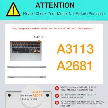 BYCeKe Compatible with MacBook Air 13.6 inch Case 2022 2023 2024 Release M3 A3113 M2 A2681, Checkere...