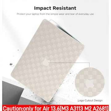 BYCeKe Compatible with MacBook Air 13.6 inch Case 2022 2023 2024 Release M3 A3113 M2 A2681, Checkered Textured Cream Leather Hard Shell Case&Keyboard Cover for Mac Air 13.6 Laptop, Beige Checkerboard