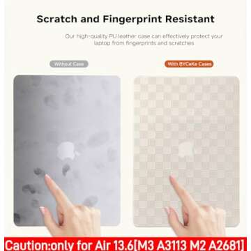 BYCeKe Compatible with MacBook Air 13.6 inch Case 2022 2023 2024 Release M3 A3113 M2 A2681, Checkered Textured Cream Leather Hard Shell Case&Keyboard Cover for Mac Air 13.6 Laptop, Beige Checkerboard