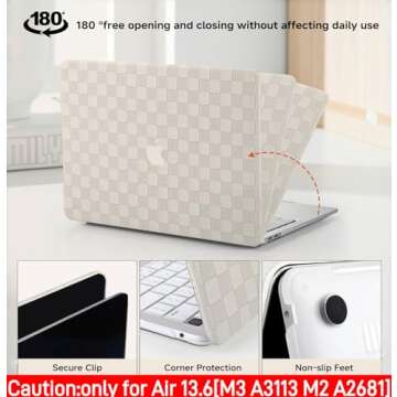 BYCeKe Compatible with MacBook Air 13.6 inch Case 2022 2023 2024 Release M3 A3113 M2 A2681, Checkered Textured Cream Leather Hard Shell Case&Keyboard Cover for Mac Air 13.6 Laptop, Beige Checkerboard