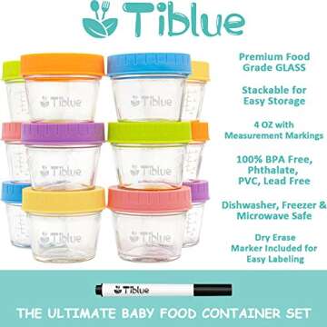 Glass Baby Food Storage Containers Set of 12, Leakproof 4 oz Reusable Small Baby Food Jars with Lids...