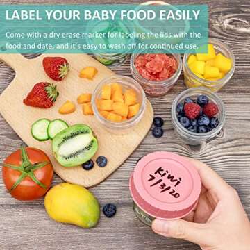 Glass Baby Food Storage Containers Set of 12, Leakproof 4 oz Reusable Small Baby Food Jars with Lids & Marker for Infant & Baby, Freezer, Microwave & Dishwasher Safe