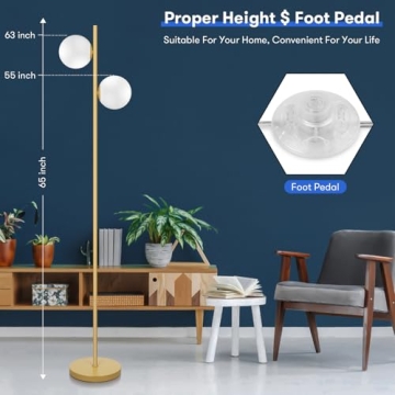 Mid Century Modern Brass Floor Lamp Frosted Glass LED Light