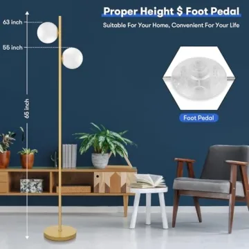 Mid Century Modern Brass Floor Lamp Frosted Glass LED Light