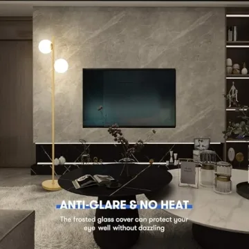 Mid Century Modern Brass Floor Lamp Frosted Glass LED Light