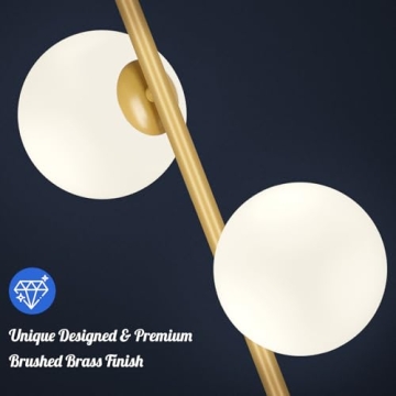 Mid Century Modern Brass Floor Lamp Frosted Glass LED Light