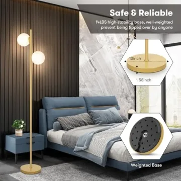 Mid Century Modern Brass Floor Lamp Frosted Glass LED Light