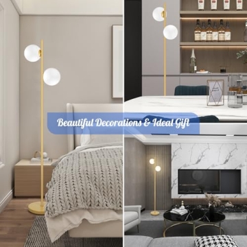 Mid Century Modern Brass Floor Lamp Frosted Glass LED Light