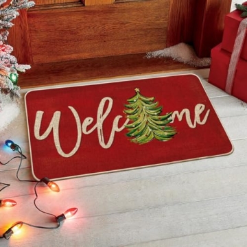 Artoid Mode Red Xmas Tree Welcome Doormat Indoor Outdoor