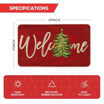 Artoid Mode Red Xmas Tree Welcome Doormat Indoor Outdoor