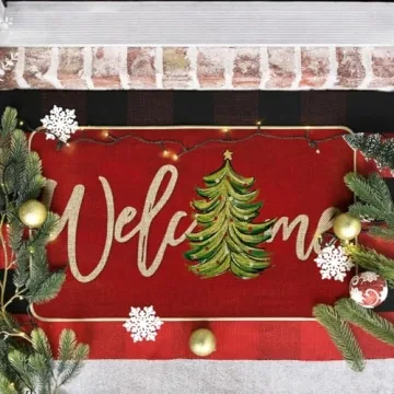 Artoid Mode Red Xmas Tree Welcome Doormat Indoor Outdoor