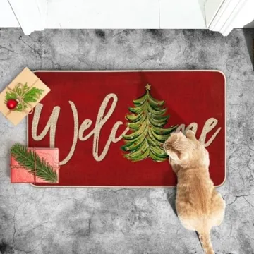 Artoid Mode Red Xmas Tree Welcome Doormat Indoor Outdoor