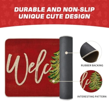 Artoid Mode Red Xmas Tree Welcome Doormat Indoor Outdoor