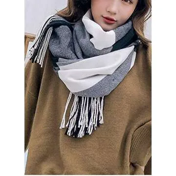 Wander Agio Women's Fashion Scarves Long Shawl Winter Thick Warm Knit Large Scarf Big Plaid Black 9