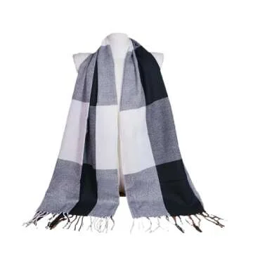 Wander Agio Women's Fashion Scarves Long Shawl Winter Thick Warm Knit Large Scarf Big Plaid Black 9