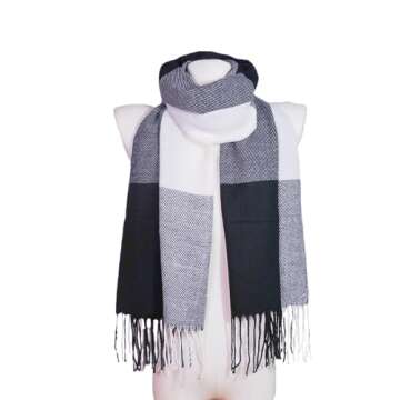 Wander Agio Women's Fashion Scarves Long Shawl Winter Thick Warm Knit Large Scarf Big Plaid Black 9