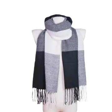 Wander Agio Women's Fashion Scarves Long Shawl Winter Thick Warm Knit Large Scarf Big Plaid Black 9