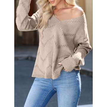 EVALESS Women’s Cozy Khaki Crochet Pullover Sweater