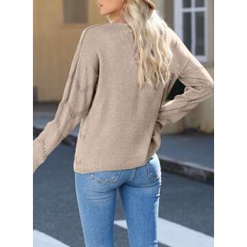 EVALESS Women’s Cozy Khaki Crochet Pullover Sweater