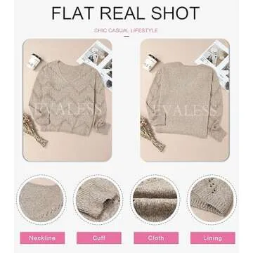 EVALESS Women’s Cozy Khaki Crochet Pullover Sweater