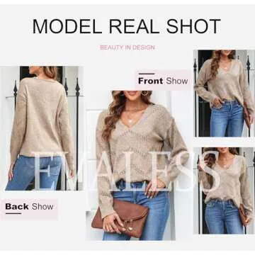 EVALESS Women’s Cozy Khaki Crochet Pullover Sweater