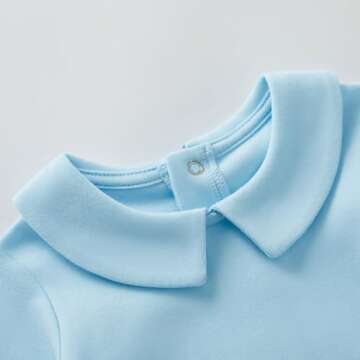 pureborn Baby Boys Bodysuit Long Sleeve Cotton Peter Pan Collar Romper Spring Fall One-piece Outfit Blue 0-3 Months