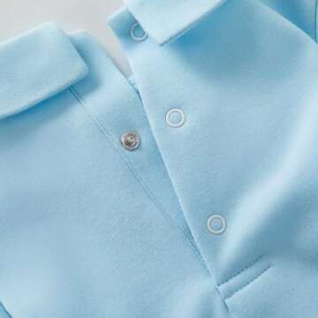 pureborn Baby Boys Bodysuit Long Sleeve Cotton Peter Pan Collar Romper Spring Fall One-piece Outfit Blue 0-3 Months