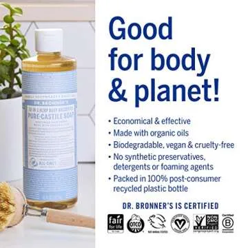 Dr. Bronner's Un-Scented Baby Mild Pure-Castile Liquid Soap, 475ml Bottle