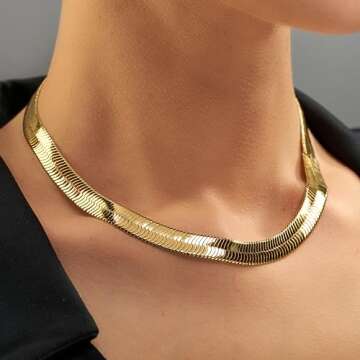 LIFETIME JEWELRY 9mm Flexible Herringbone Chain Necklace 24k Real Gold Plated (16 inches, Gold)