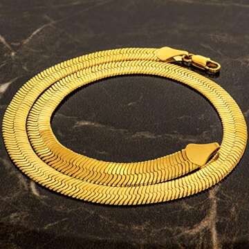 LIFETIME JEWELRY 9mm Flexible Herringbone Chain Necklace 24k Real Gold Plated (16 inches, Gold)