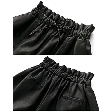 High Waisted Wide Leg Black Faux Leather Shorts
