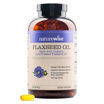 NatureWise Organic Flaxseed Oil 1200 mg - Cold Pressed, Non-GMO Omega 3 6 9 Dietary Supplement - 240...