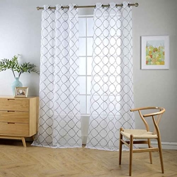 MIUCO White Sheer Embroidered Curtains 84" for Living Room